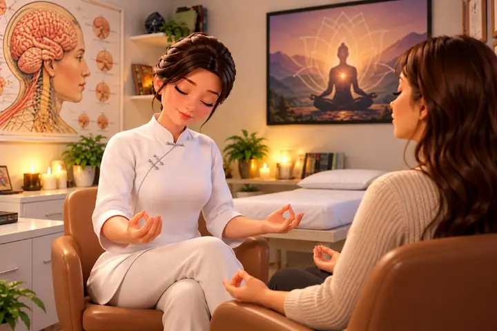 Ilustração da Nihao em uma representação de Meditação guiada.